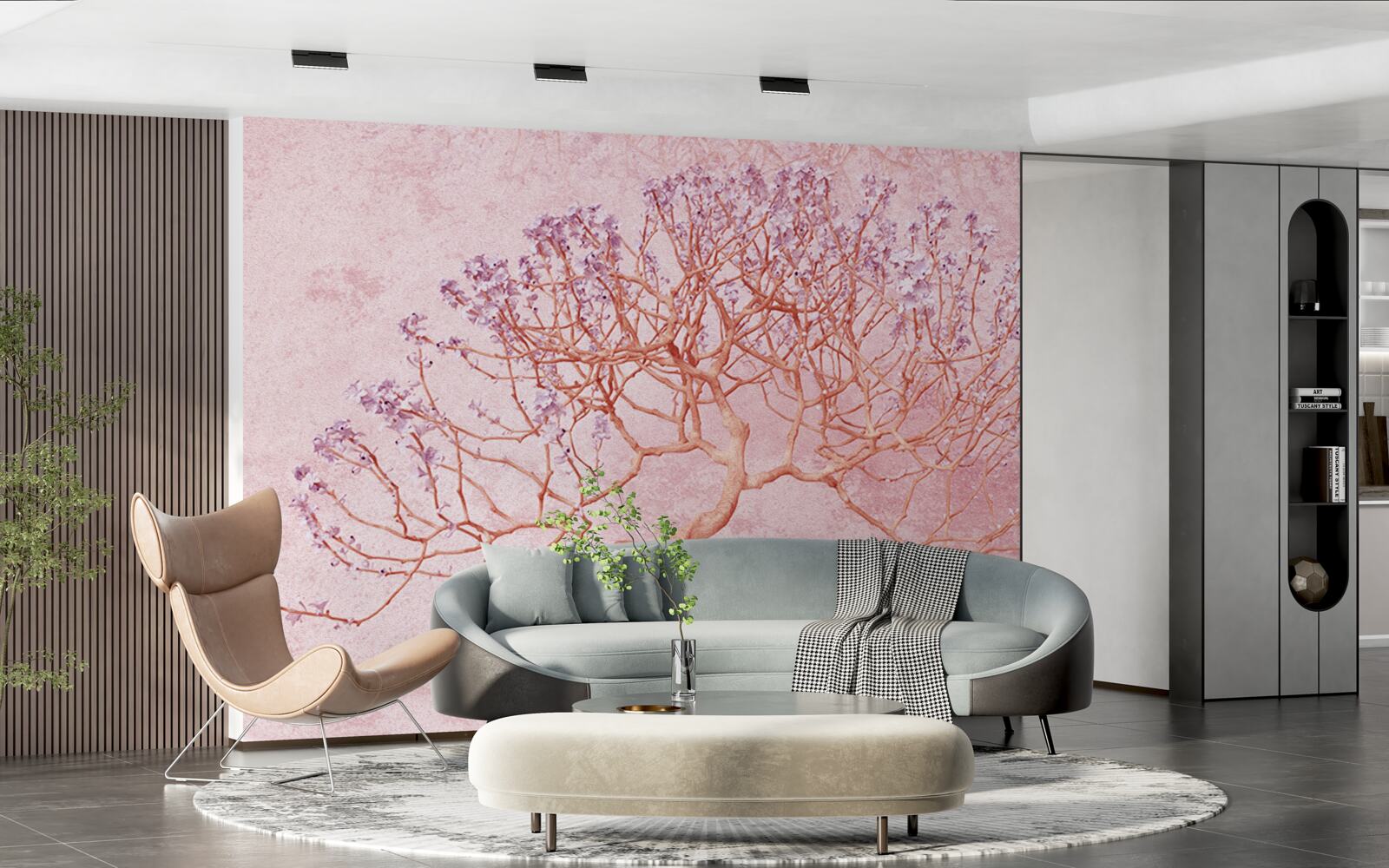 Fotobehang bloeiende boom met delicate roze bloemen