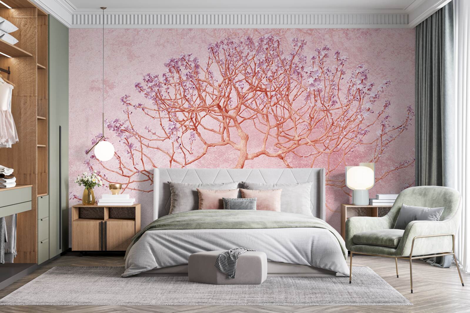 Fotobehang bloeiende boom met delicate roze bloemen