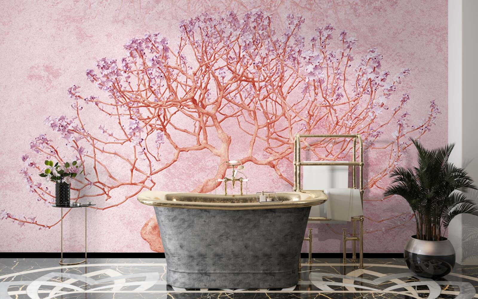 Fotobehang bloeiende boom met delicate roze bloemen