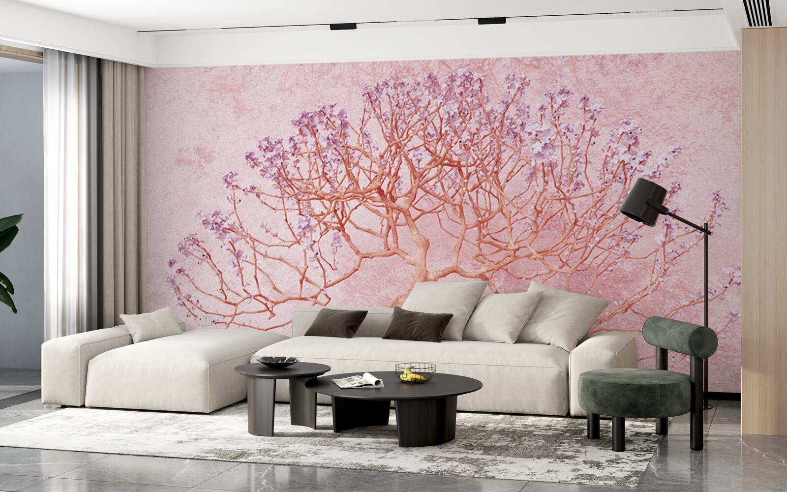 Fotobehang bloeiende boom met delicate roze bloemen