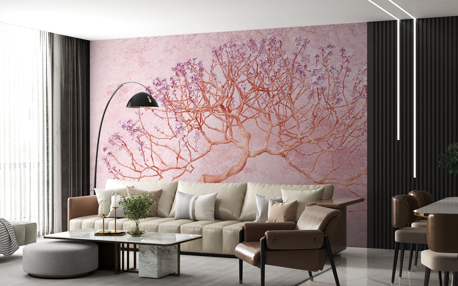 Fotobehang bloeiende boom met delicate roze bloemen