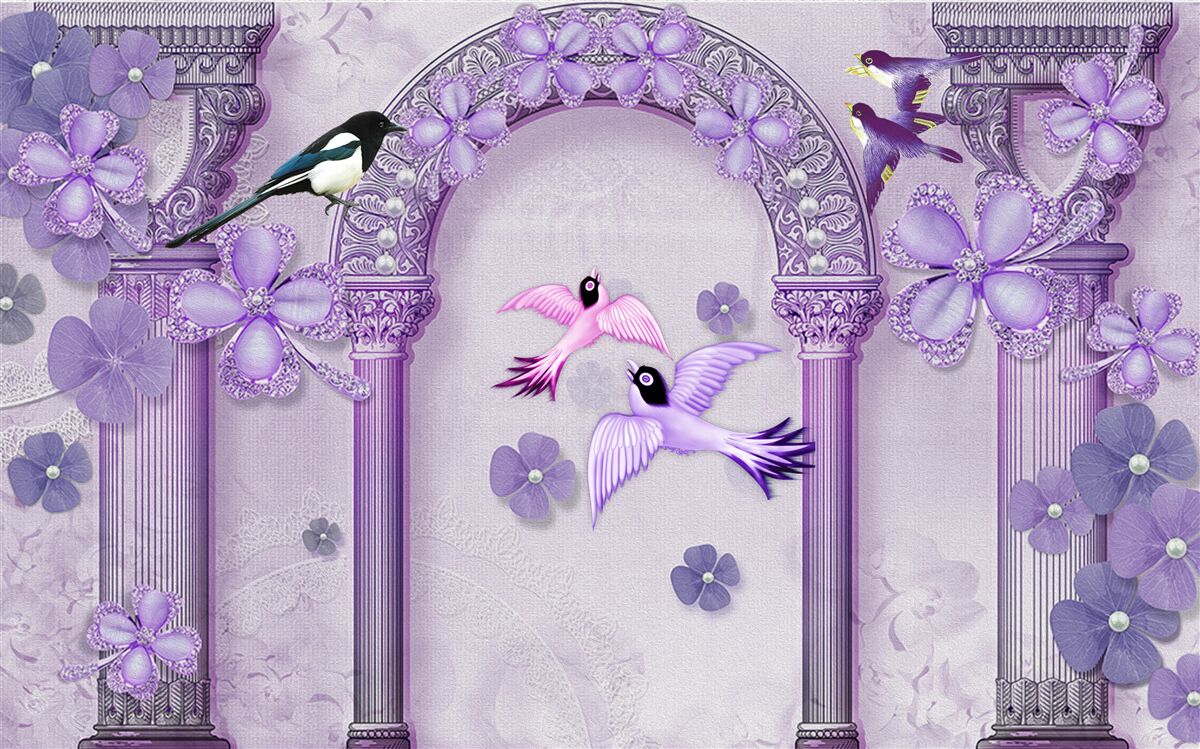 Fotobehang Bloemenboog in paarse tinten