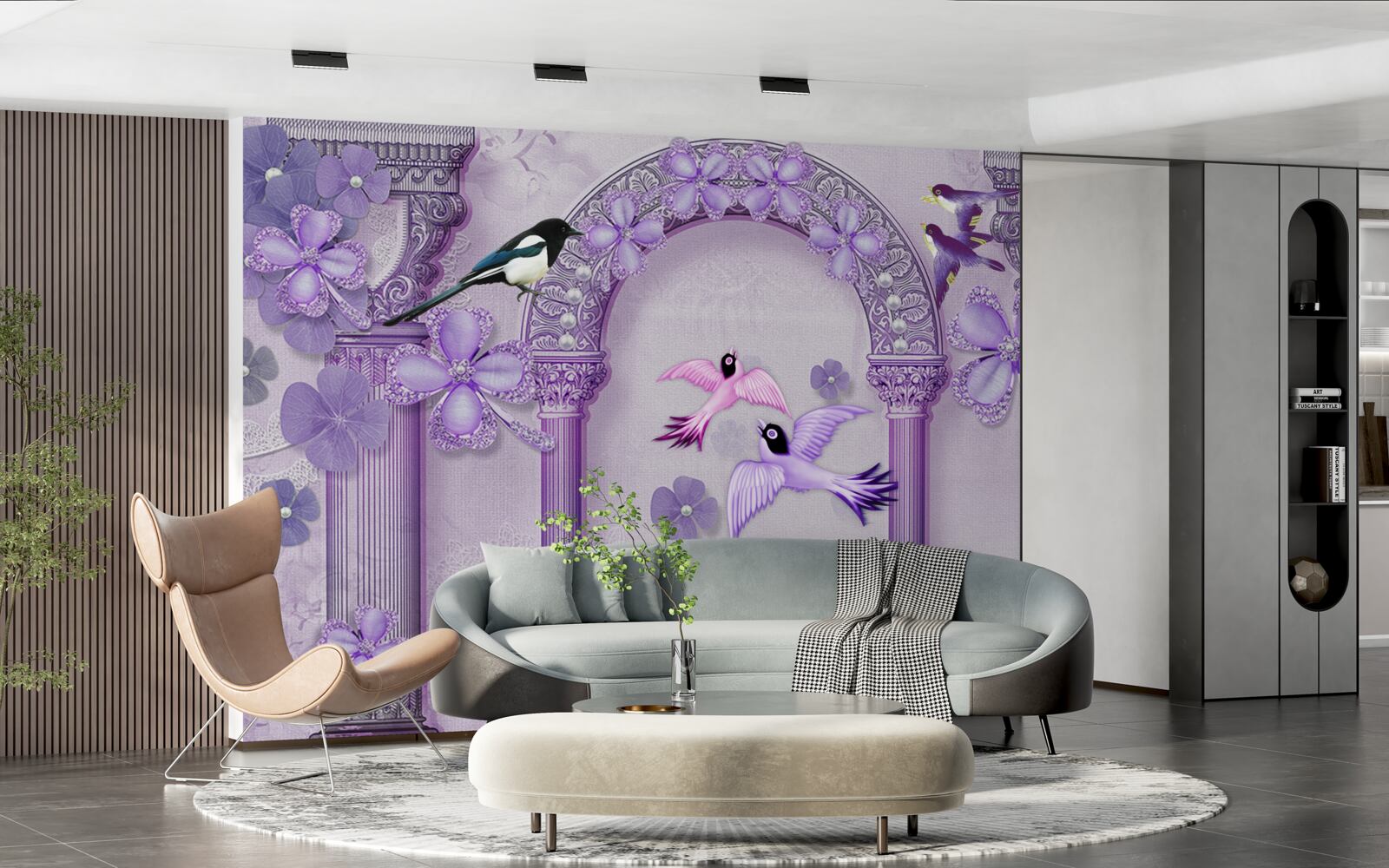 Fotobehang Bloemenboog in paarse tinten