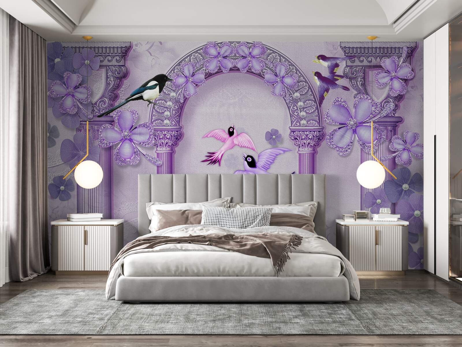 Fotobehang Bloemenboog in paarse tinten