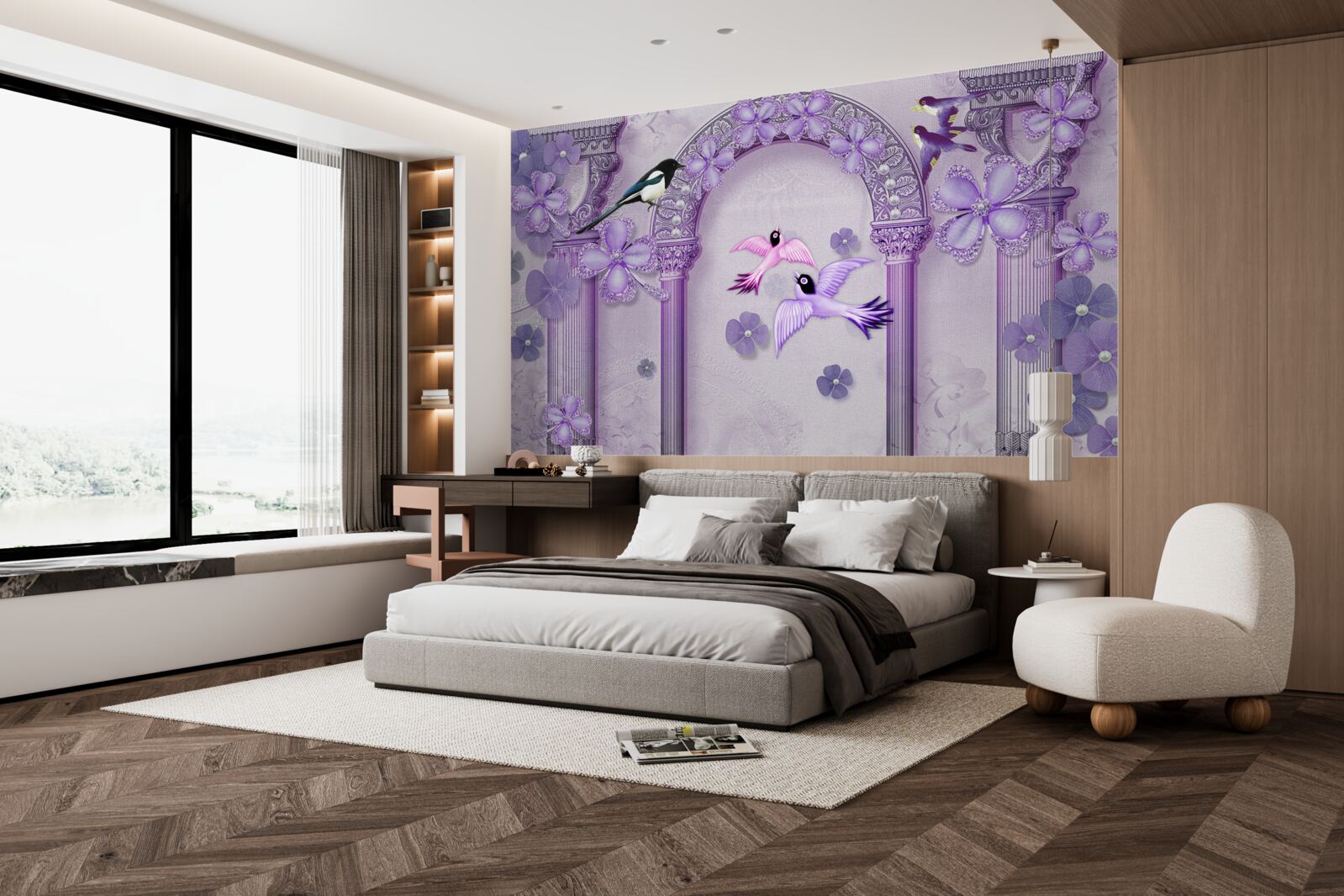 Fotobehang Bloemenboog in paarse tinten