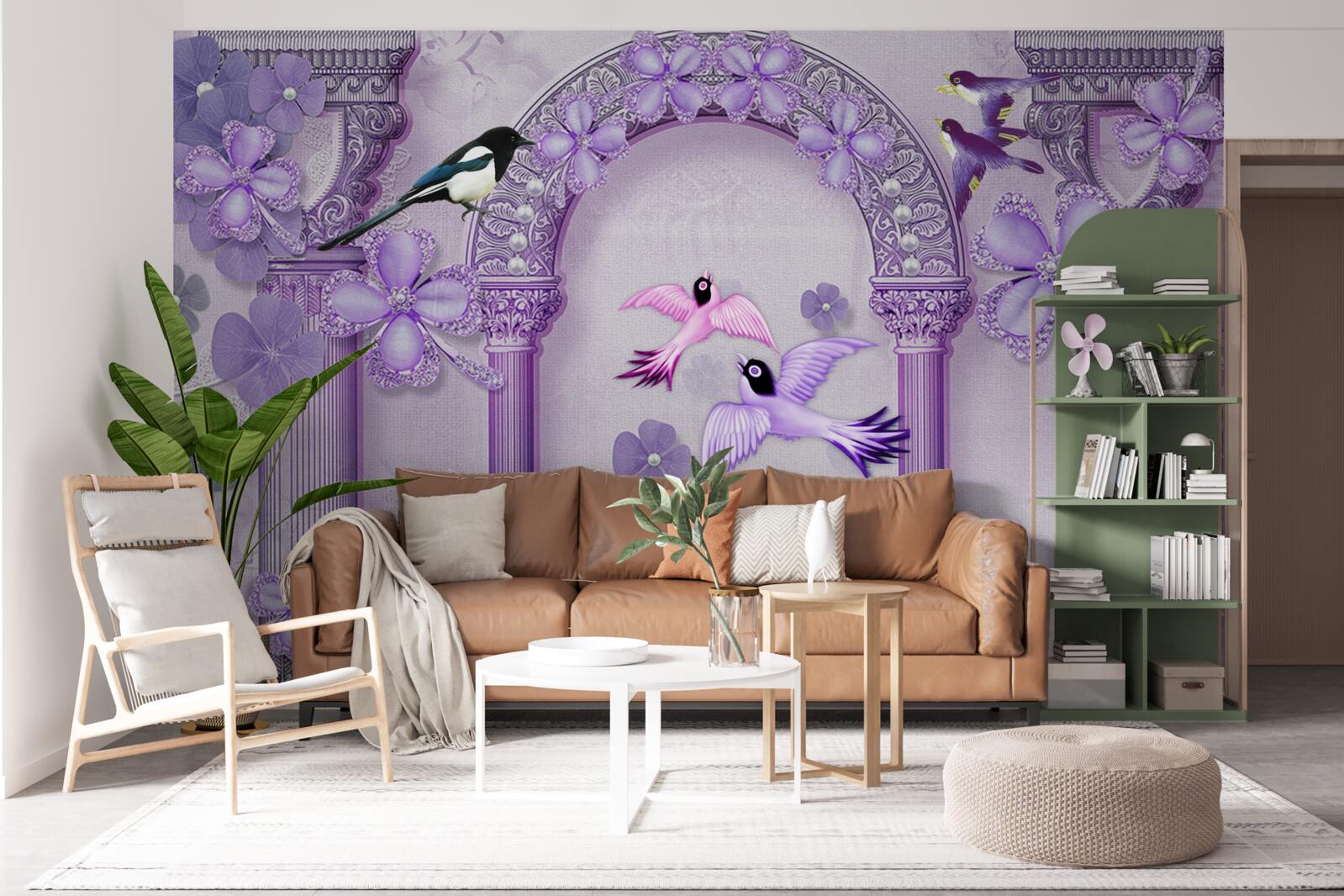 Fotobehang Bloemenboog in paarse tinten