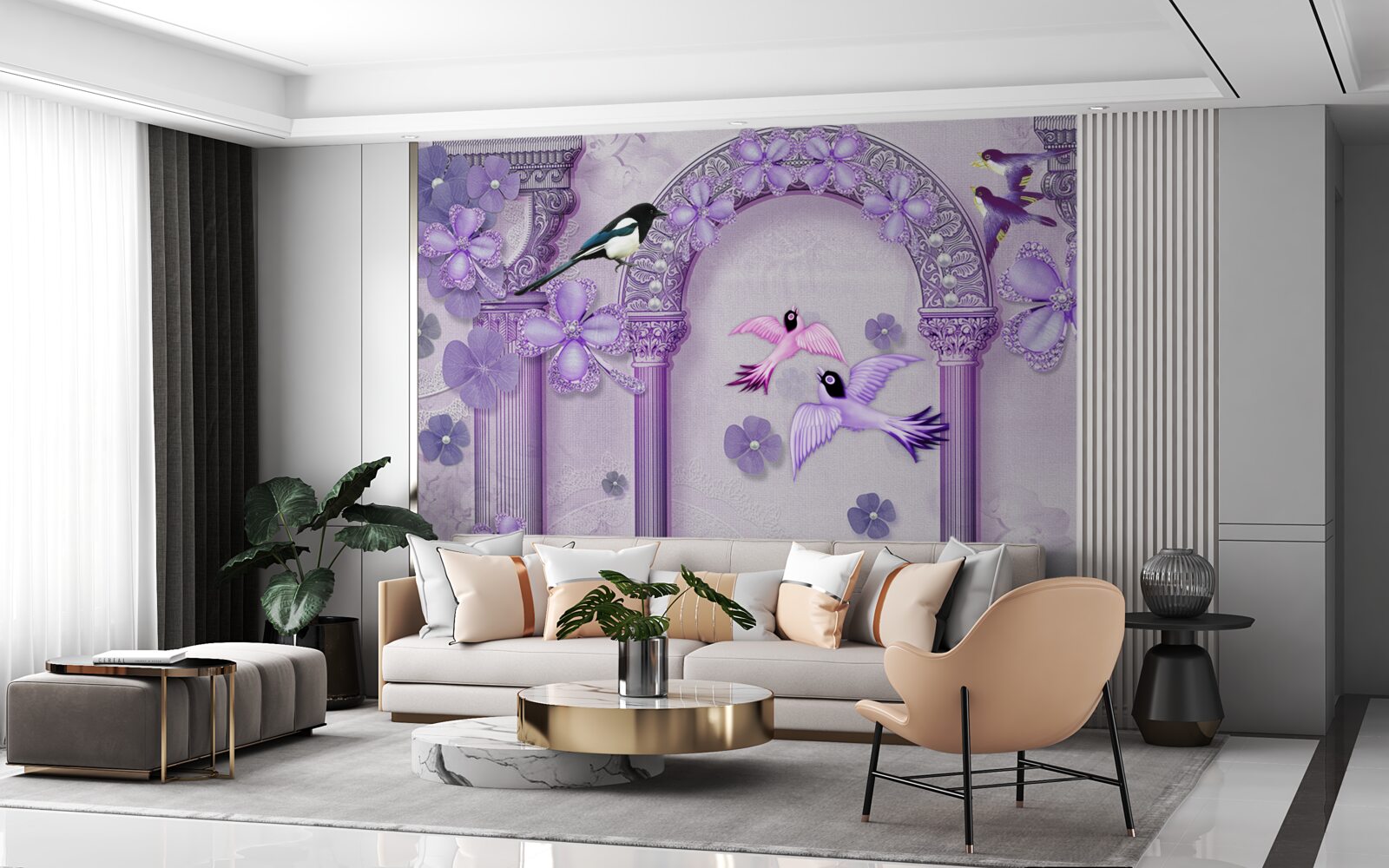 Fotobehang Bloemenboog in paarse tinten