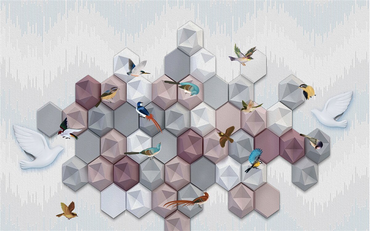 Fotobehang vijfhoekige deeltjes