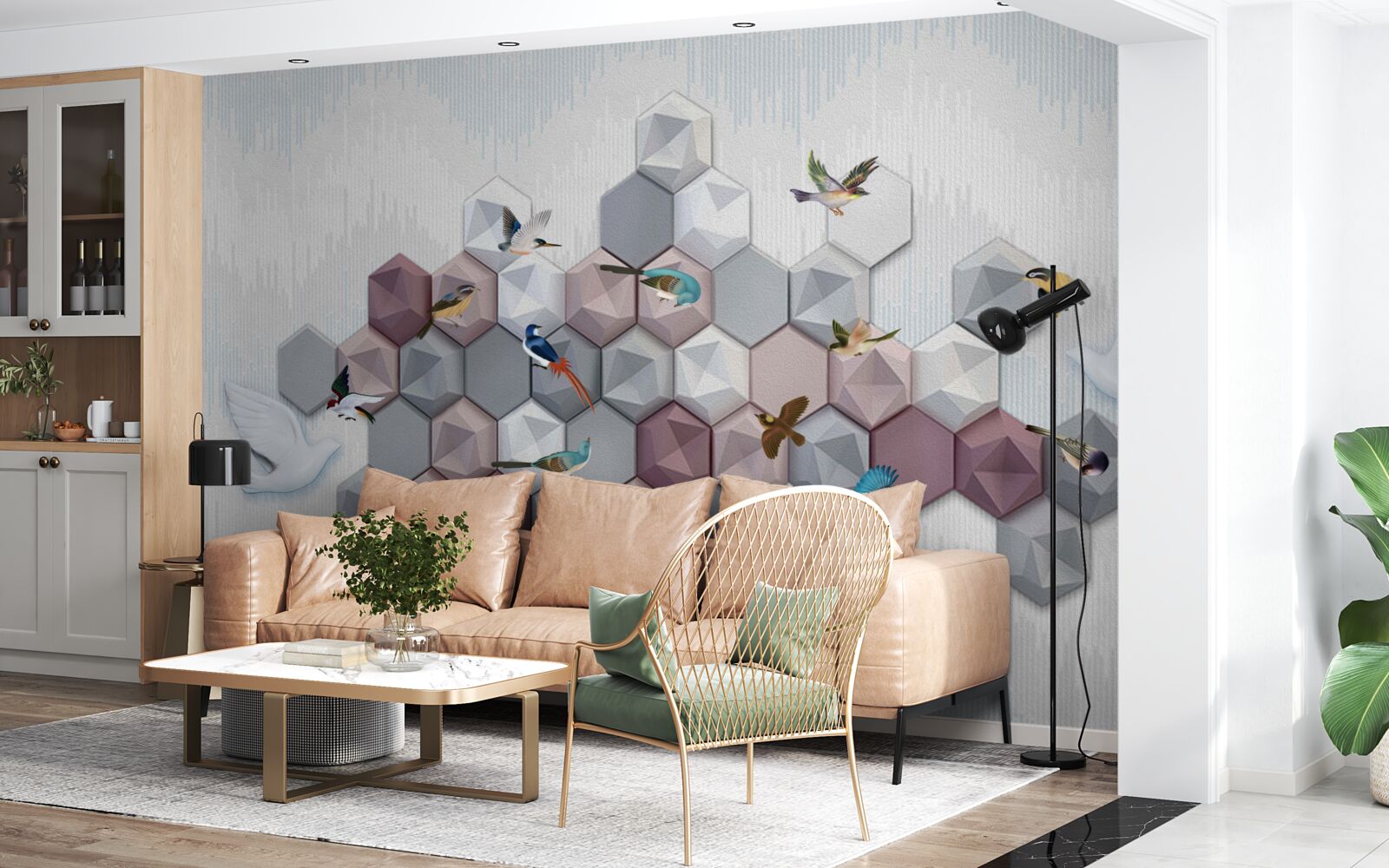 Fotobehang vijfhoekige deeltjes