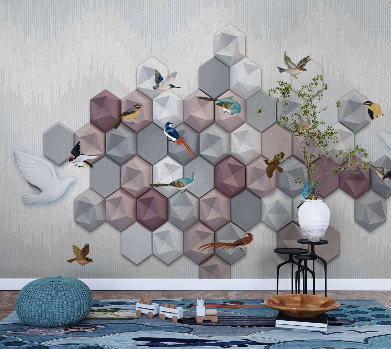 Fotobehang vijfhoekige deeltjes