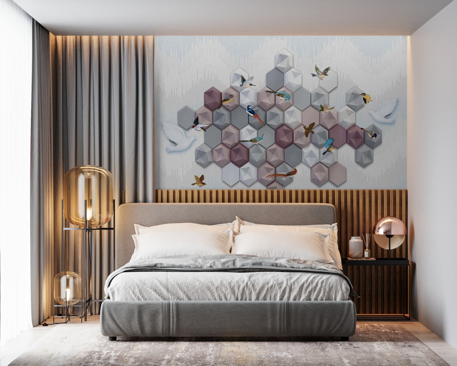 Fotobehang vijfhoekige deeltjes