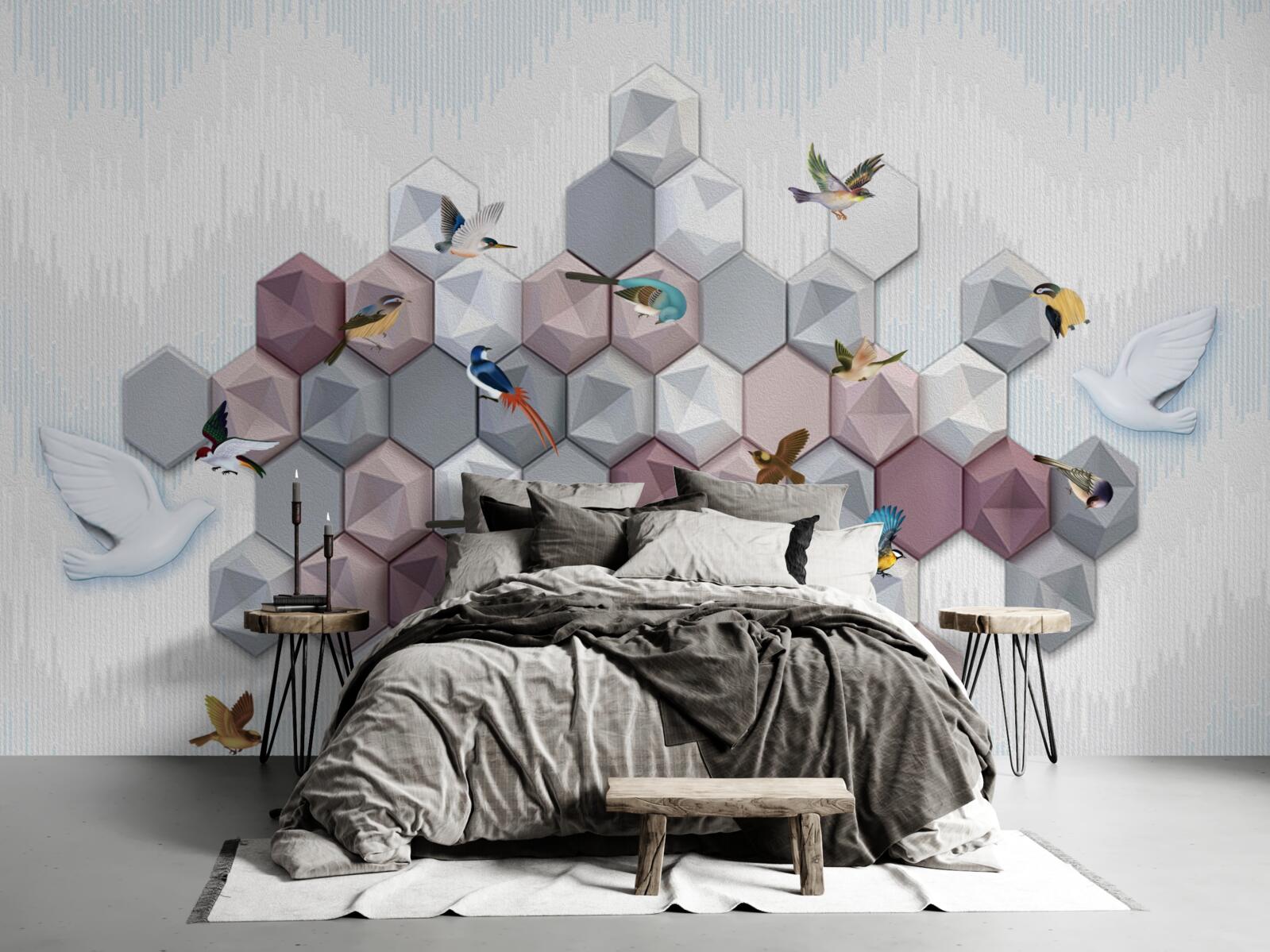 Fotobehang vijfhoekige deeltjes