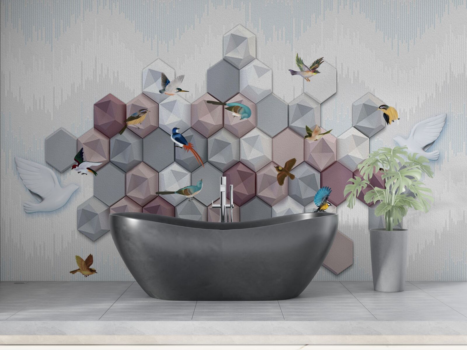 Fotobehang vijfhoekige deeltjes