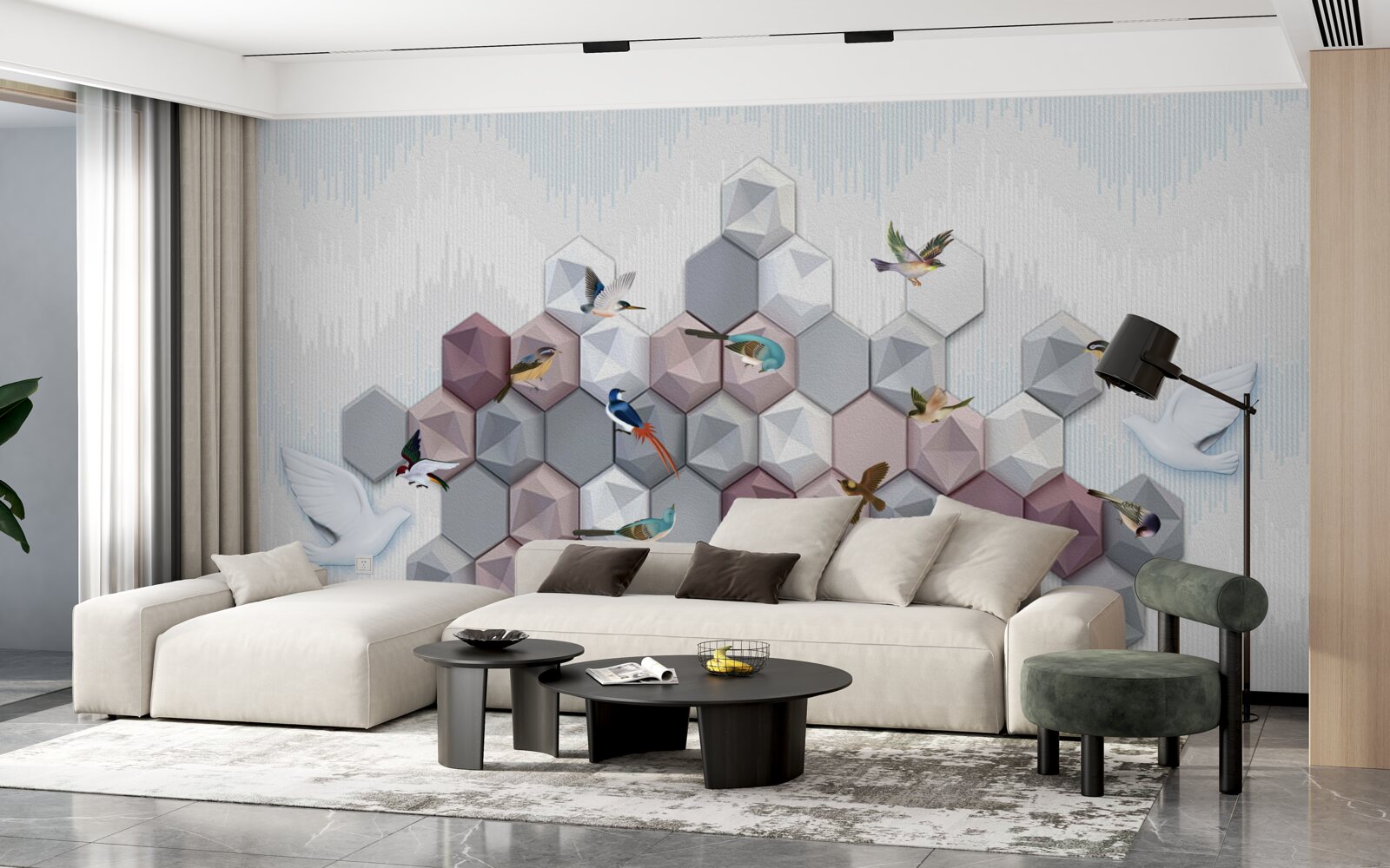 Fotobehang vijfhoekige deeltjes