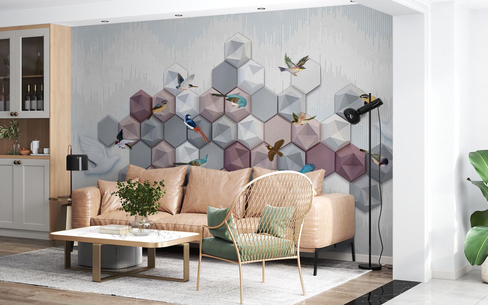 Fotobehang vijfhoekige deeltjes