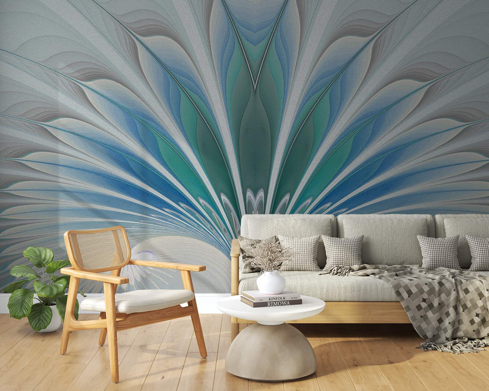 Fotobehang blauwe veren creëren een abstractie