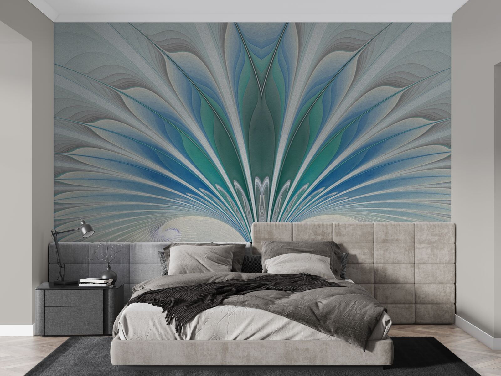 Fotobehang blauwe veren creëren een abstractie