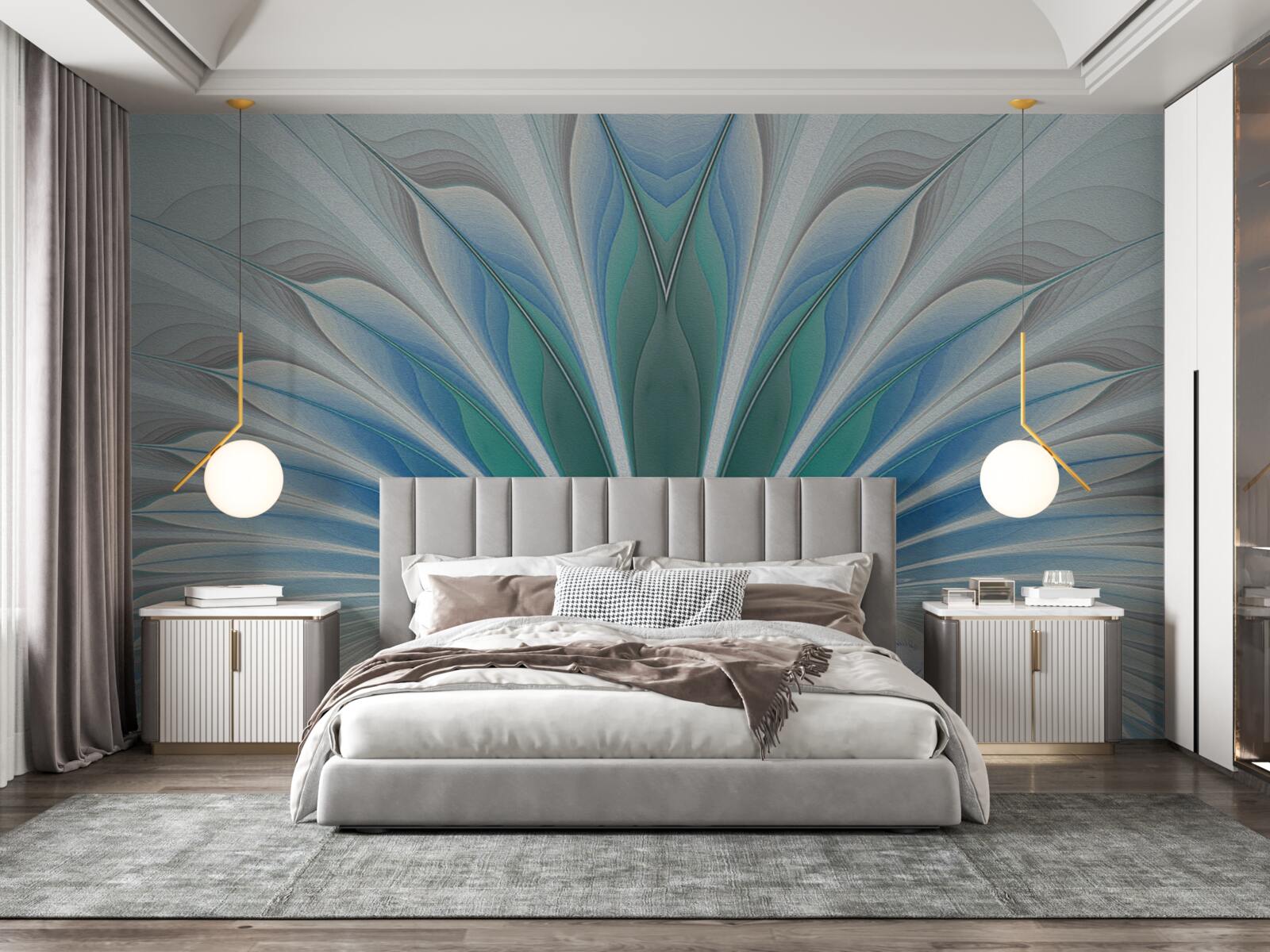 Fotobehang blauwe veren creëren een abstractie