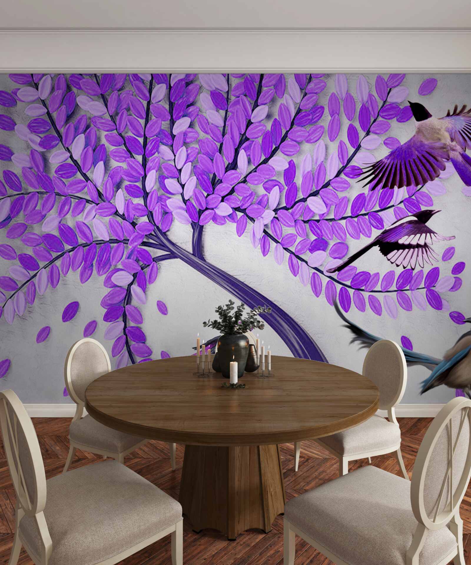 Fotobehang Levende seringbloemen en winterveren