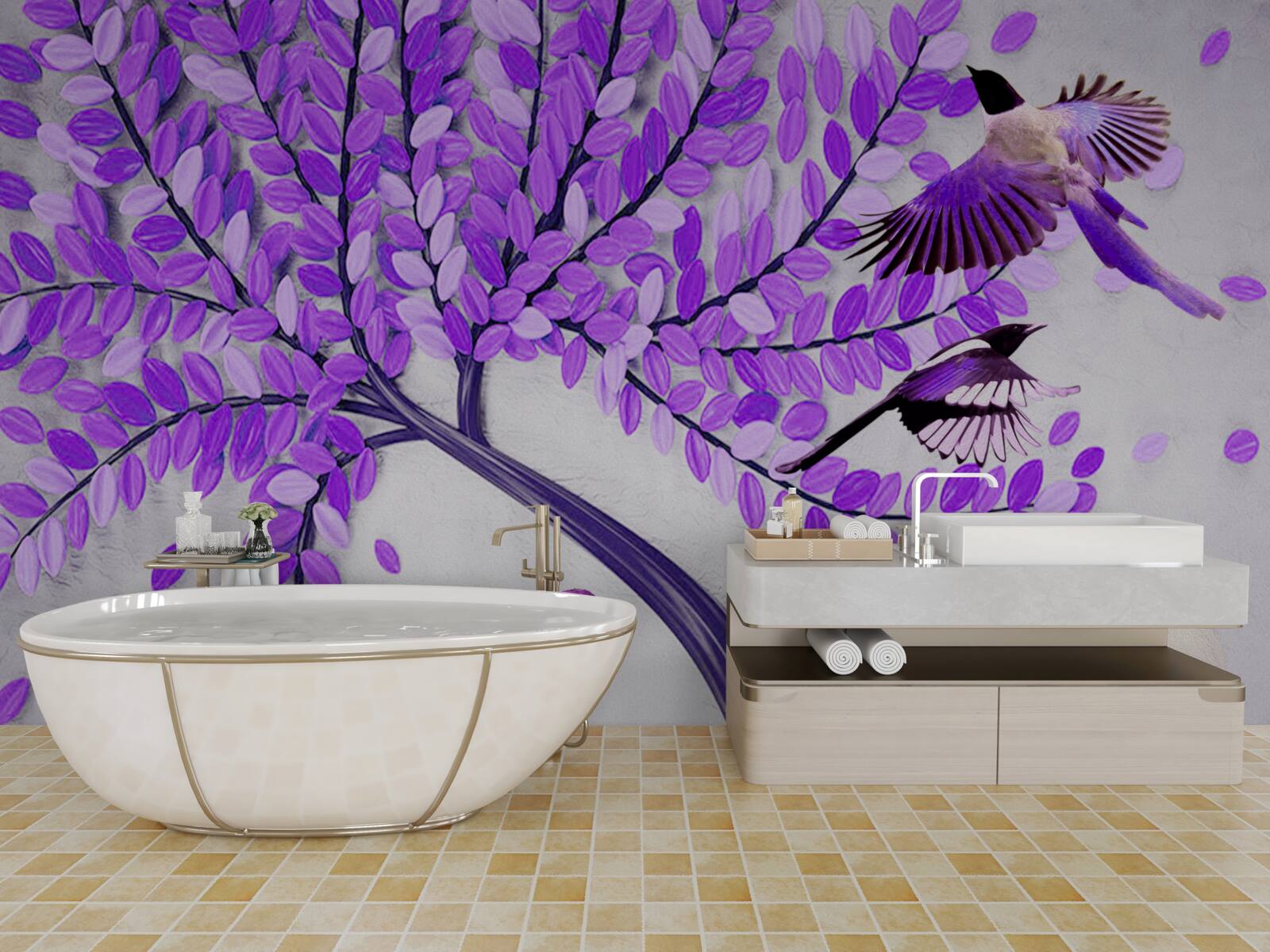 Fotobehang Levende seringbloemen en winterveren