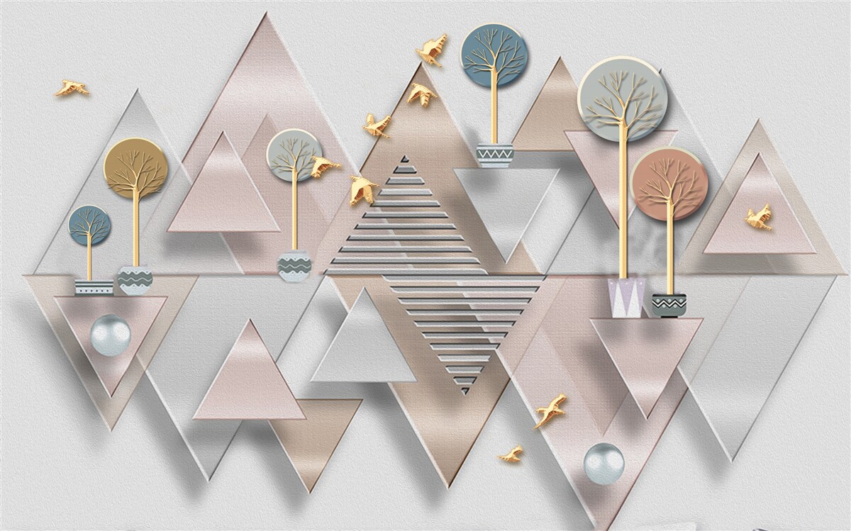 Fotobehang de weerspiegeling van het bos in het water wordt gepresenteerd als een geometrische abstractie