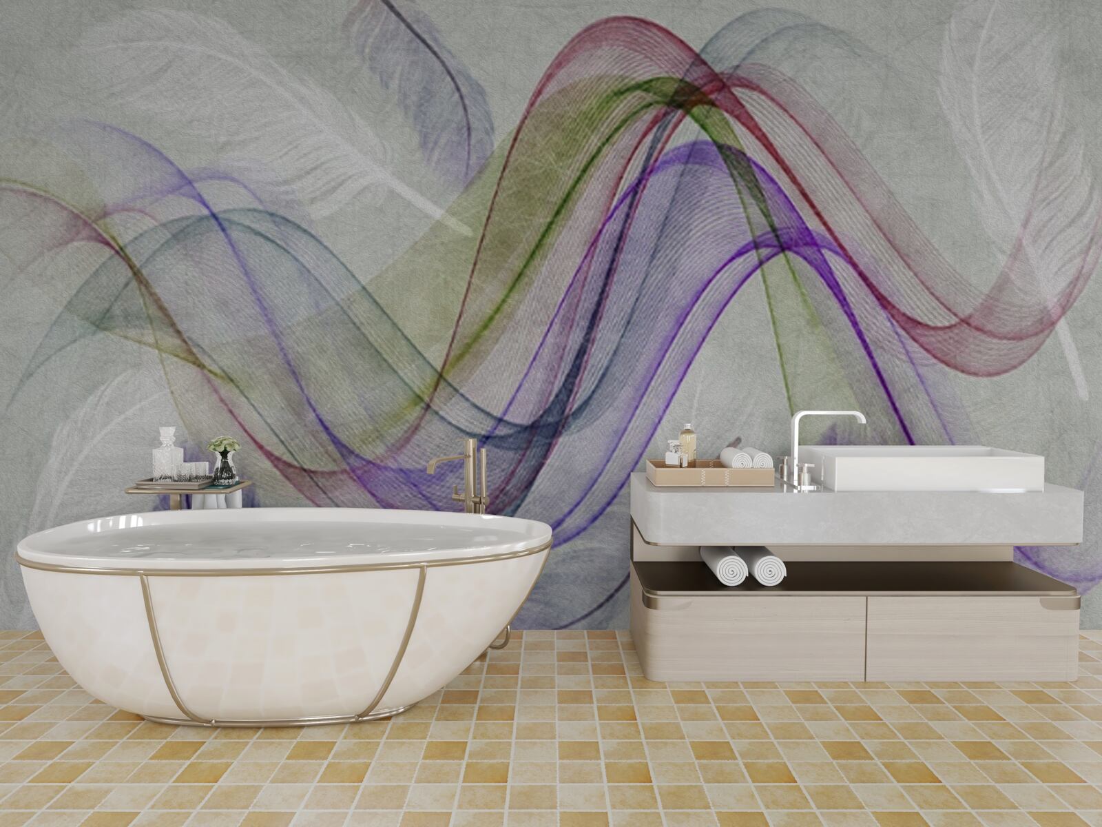 Fotobehang abstracte gekleurde lijnen