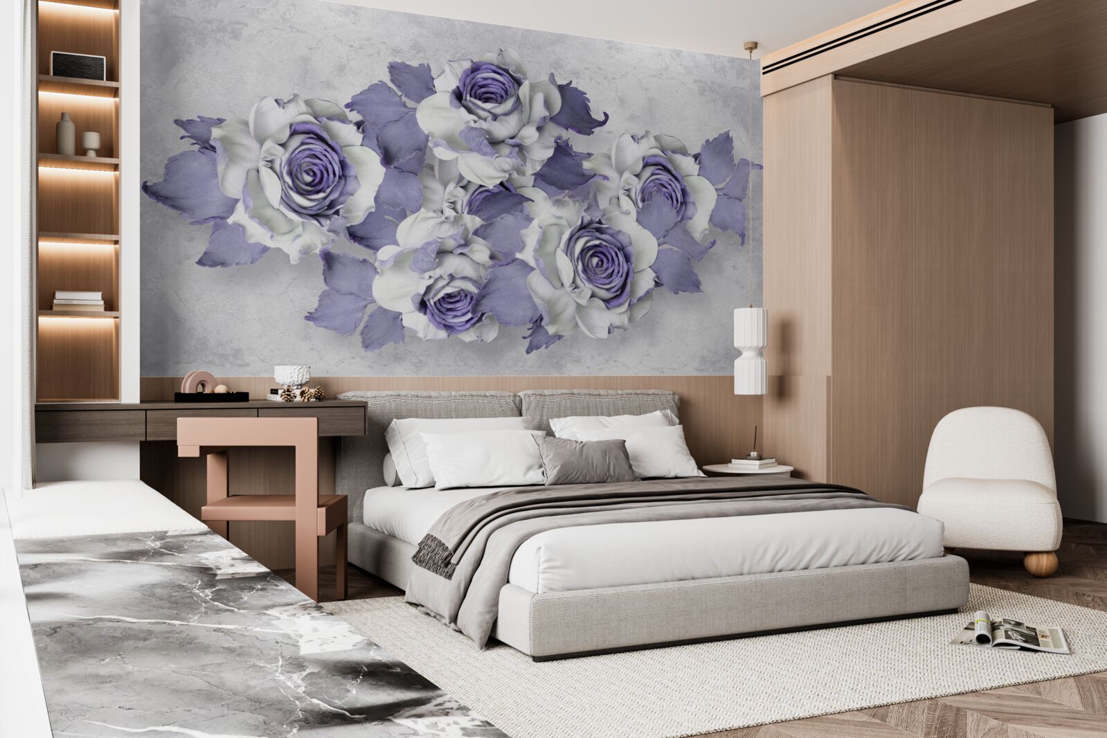 Fotobehang Prachtig boeket rozen in een delicate lila tint