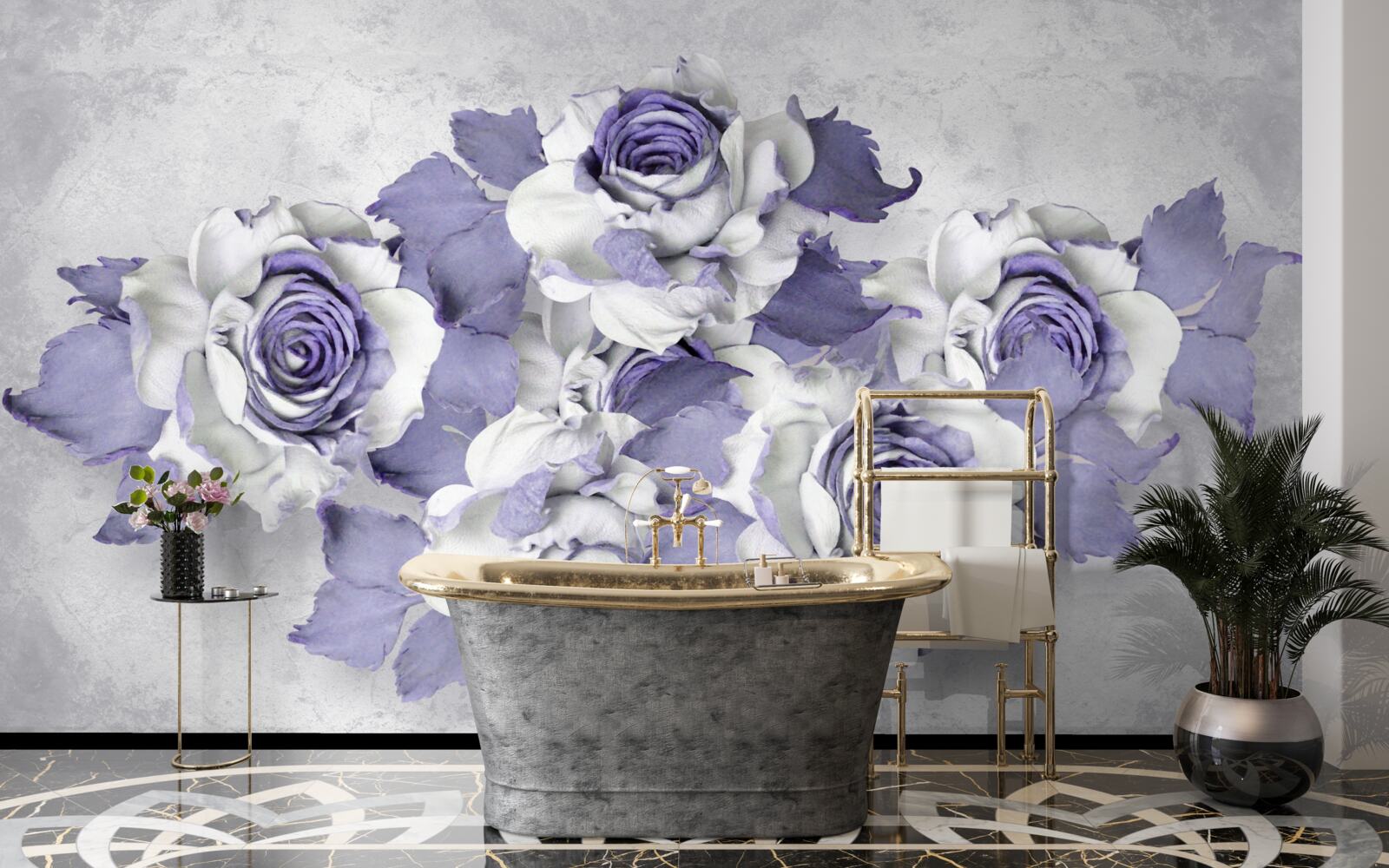 Fotobehang Prachtig boeket rozen in een delicate lila tint