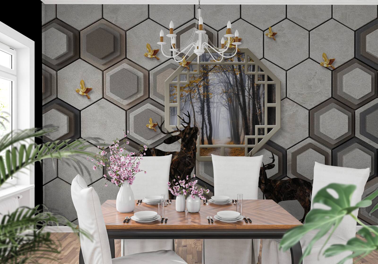 Fotobehang Herten op een bosgrond gemaakt met mozaïeken