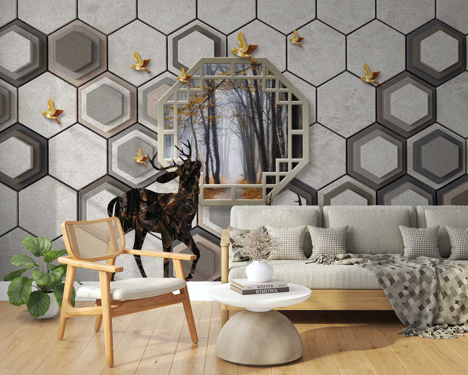 Fotobehang Herten op een bosgrond gemaakt met mozaïeken