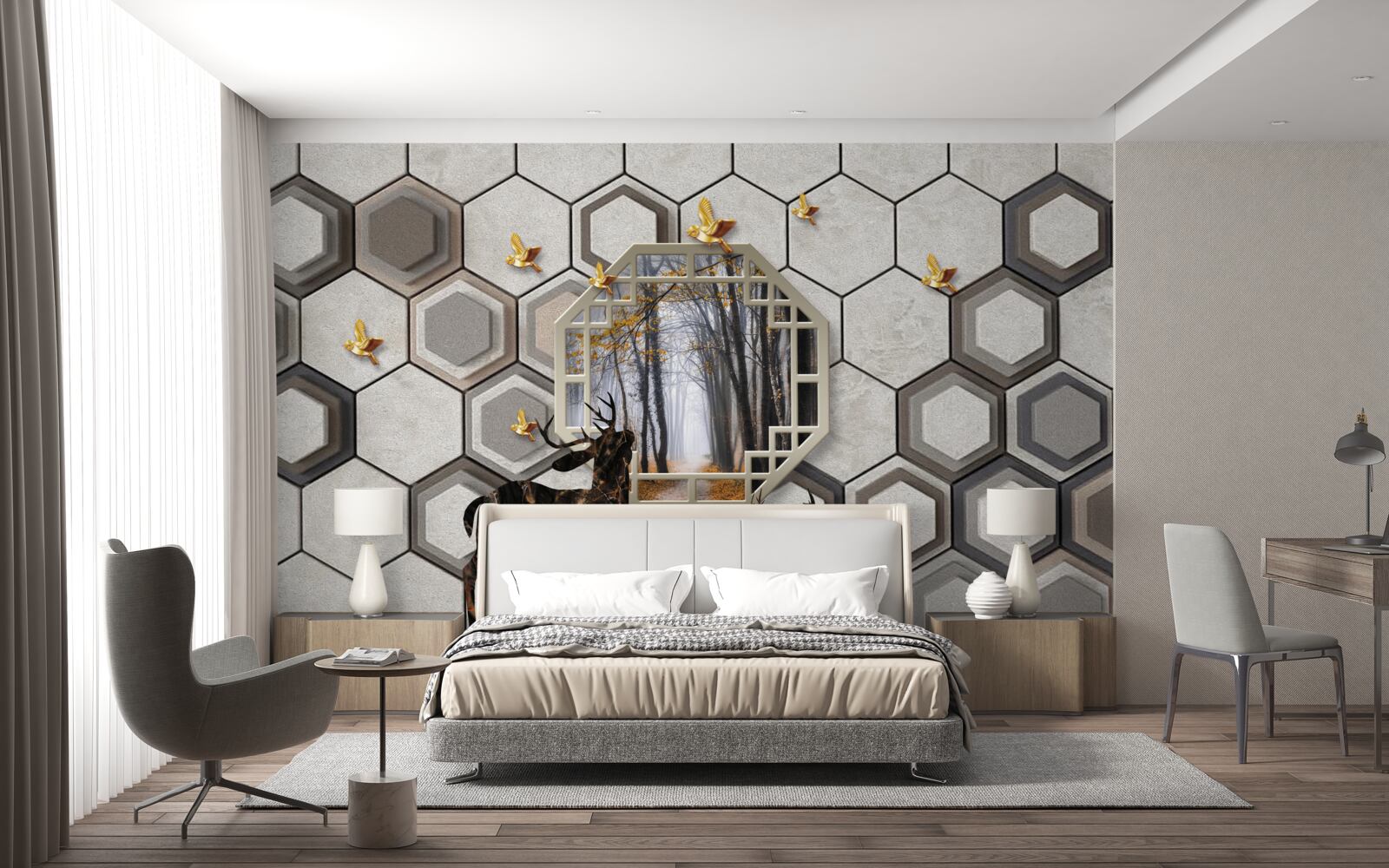 Fotobehang Herten op een bosgrond gemaakt met mozaïeken