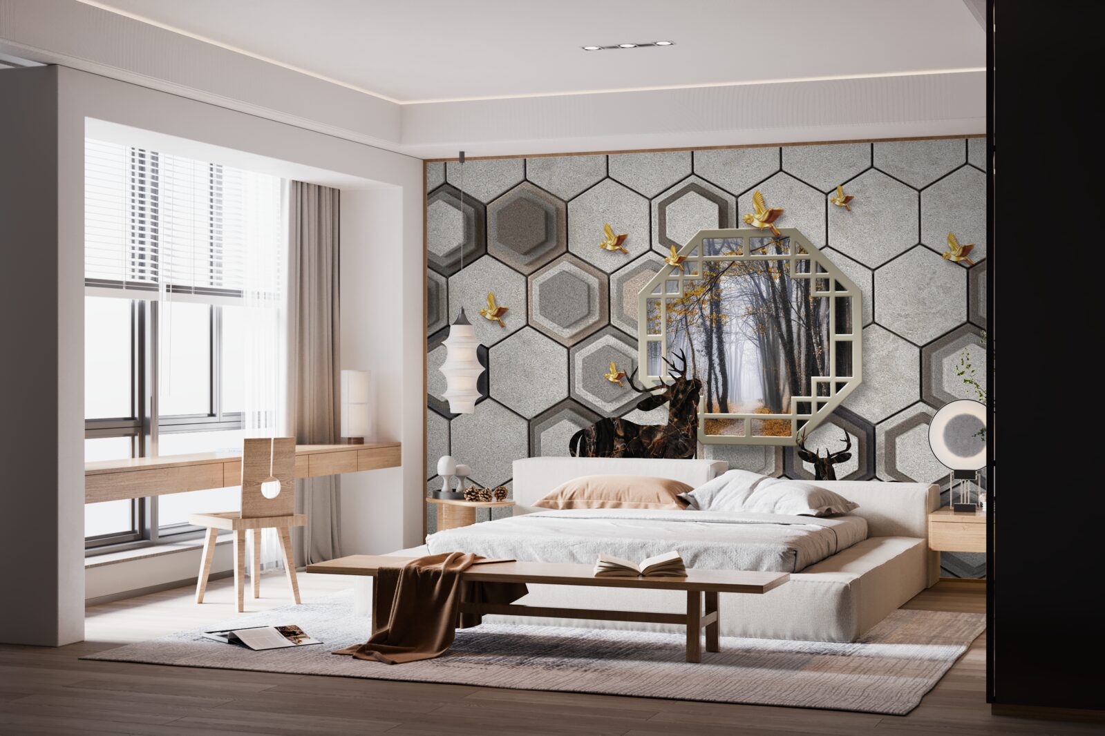 Fotobehang Herten op een bosgrond gemaakt met mozaïeken