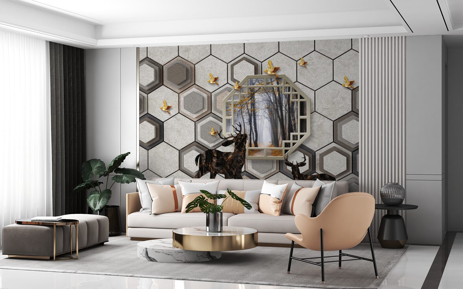 Fotobehang Herten op een bosgrond gemaakt met mozaïeken