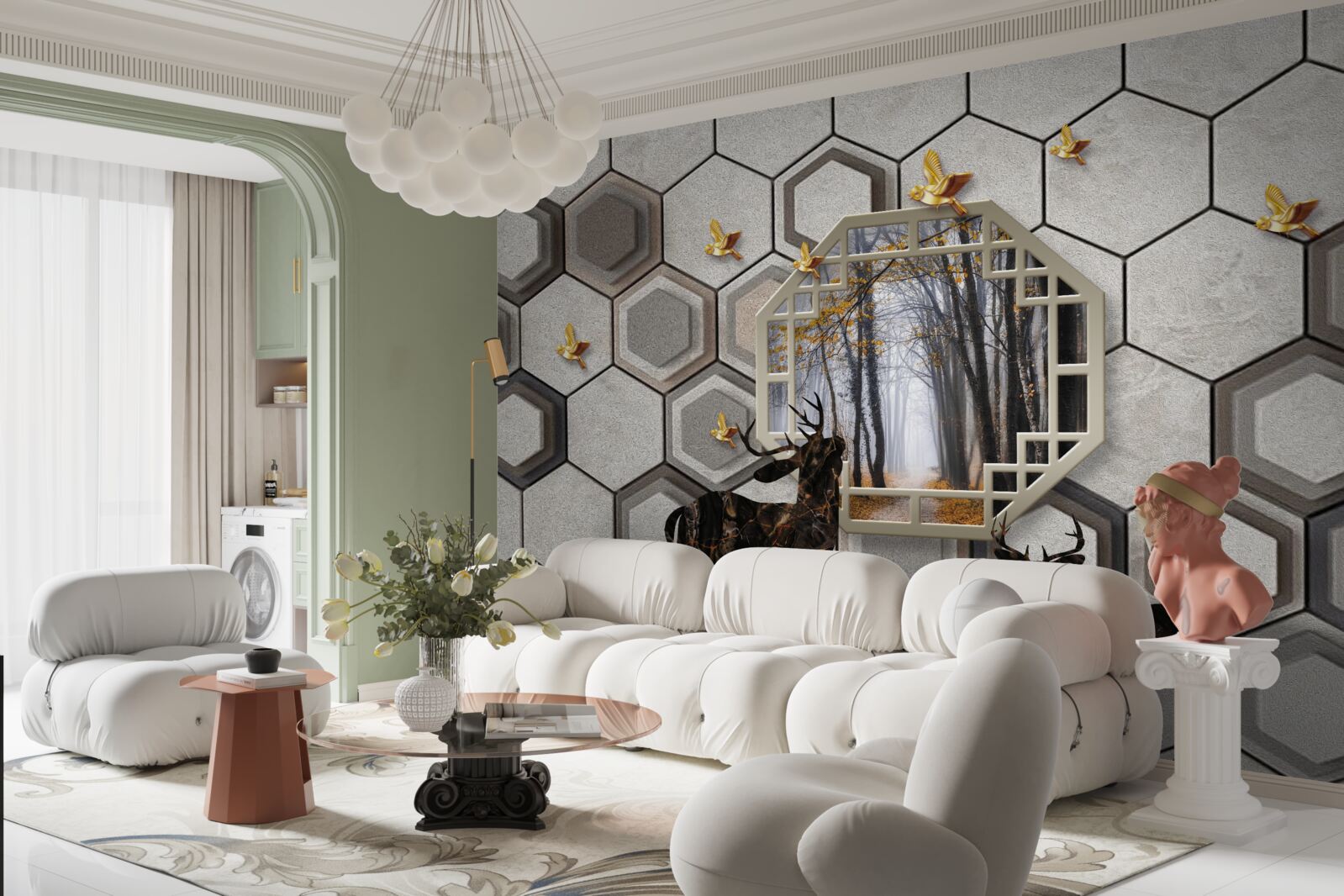 Fotobehang Herten op een bosgrond gemaakt met mozaïeken