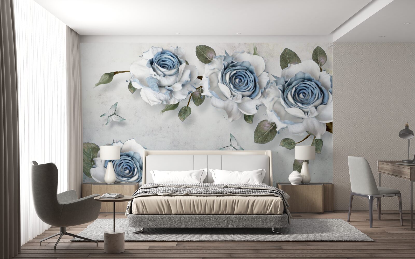 Fotobehang indrukwekkende sneeuwwitte bloemknoppen met een blauw hart