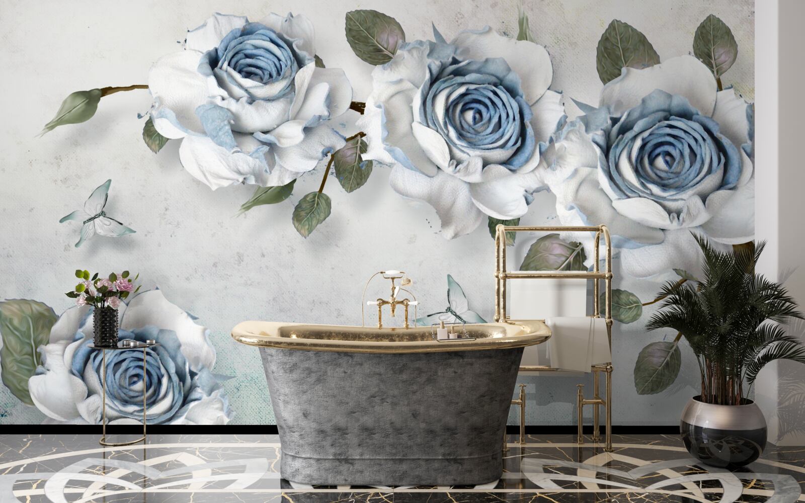 Fotobehang indrukwekkende sneeuwwitte bloemknoppen met een blauw hart