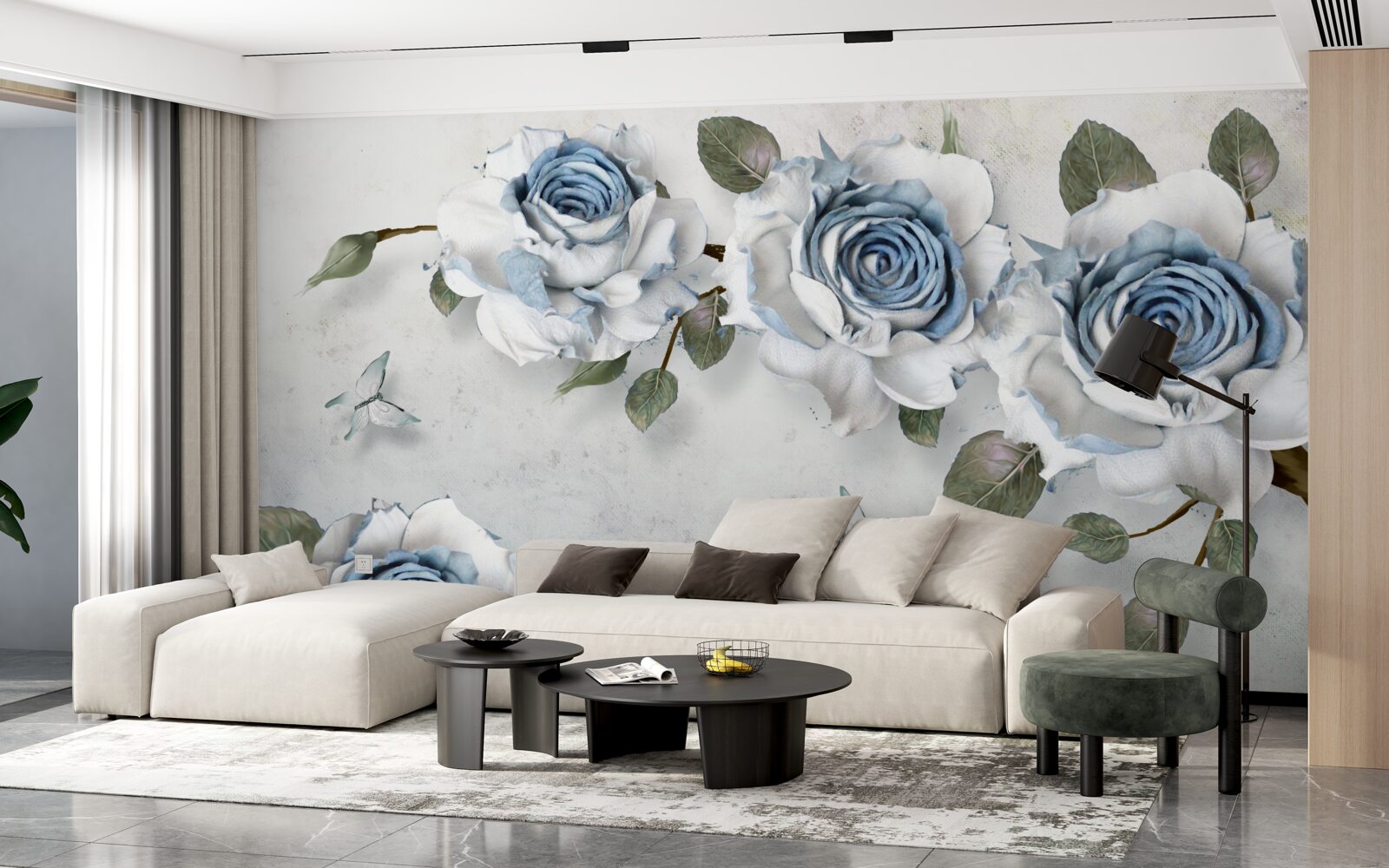 Fotobehang indrukwekkende sneeuwwitte bloemknoppen met een blauw hart