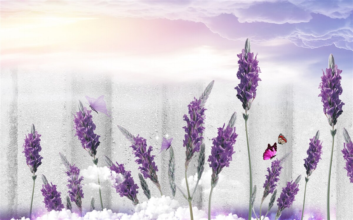 Fotobehang hemelse achtergrond met abstracte lavendeltinten