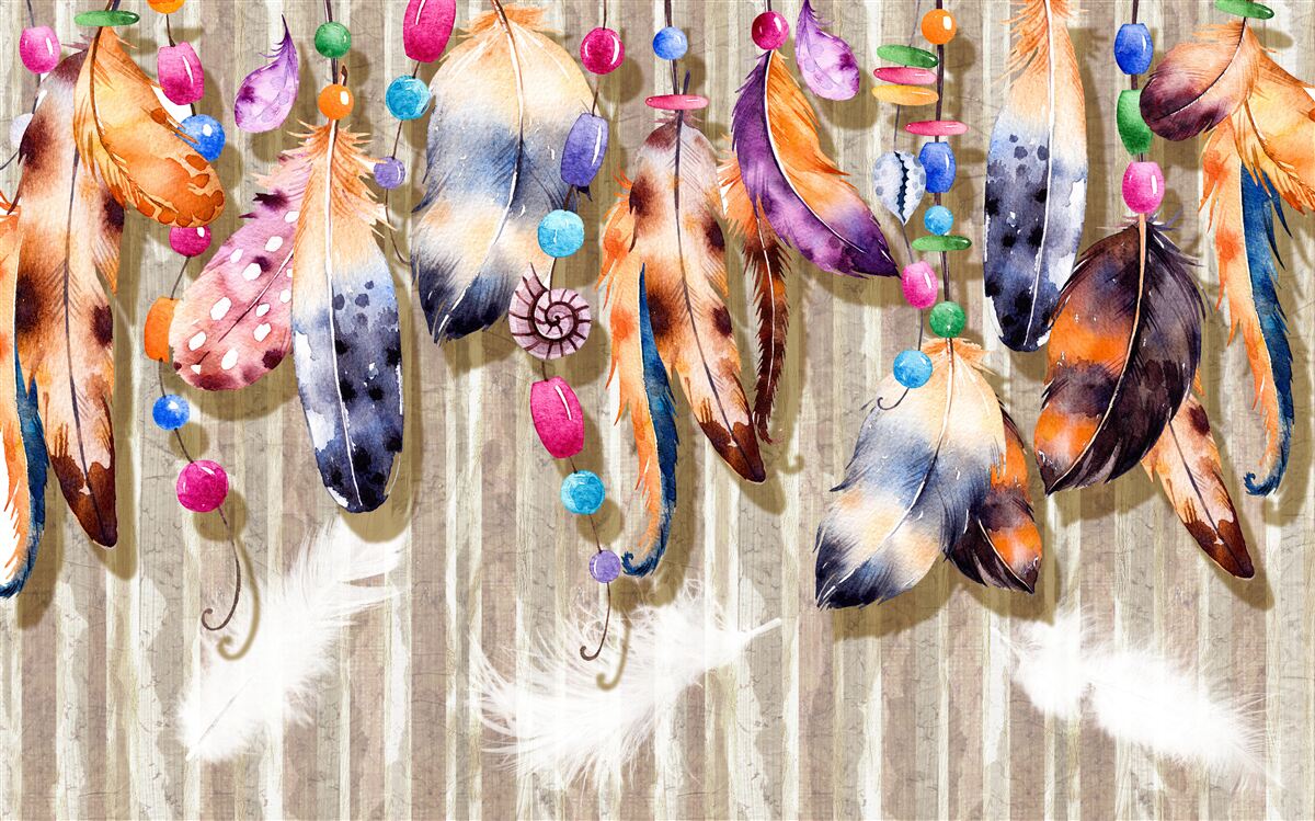 Fotobehang bijzondere veren in verschillende kleuren