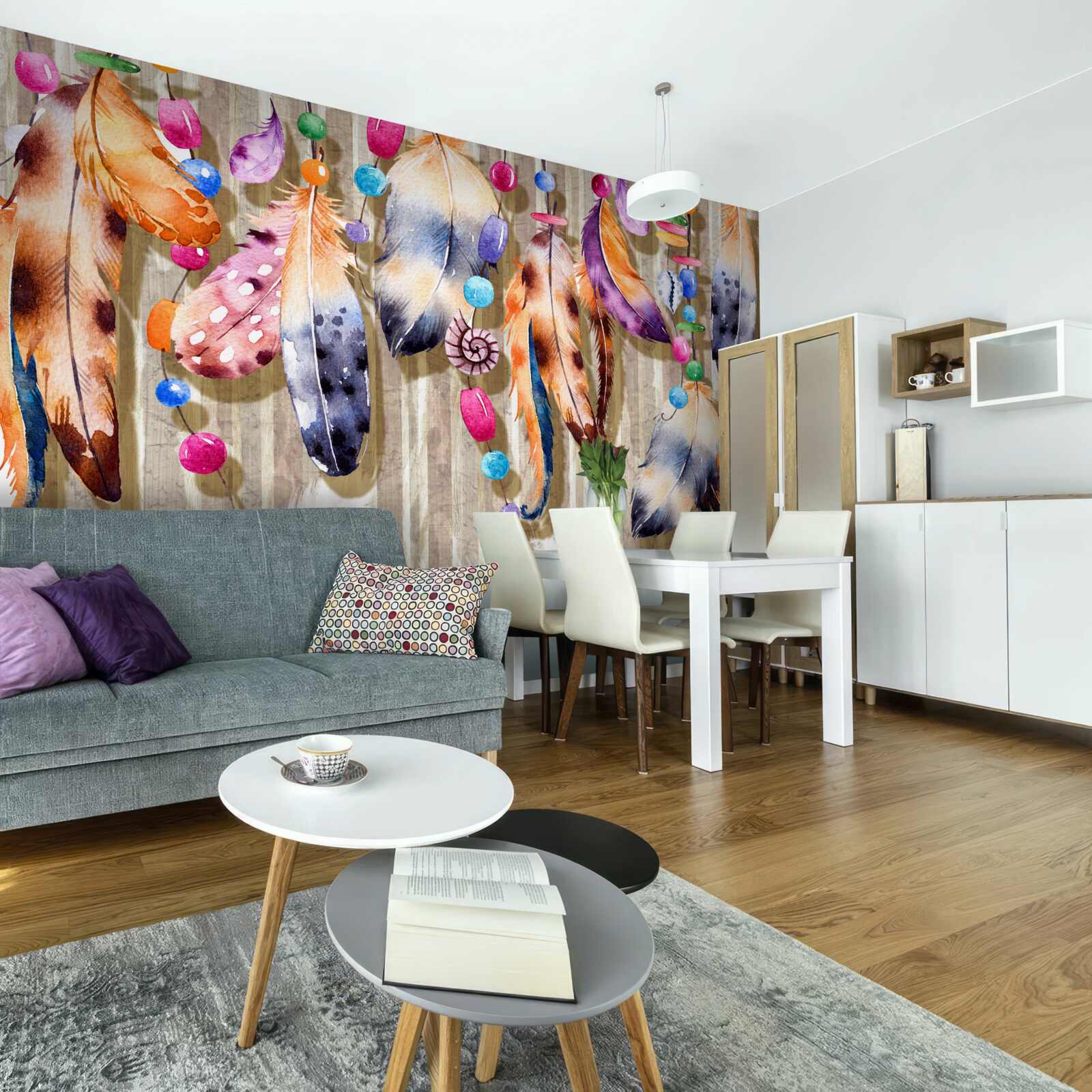 Fotobehang bijzondere veren in verschillende kleuren