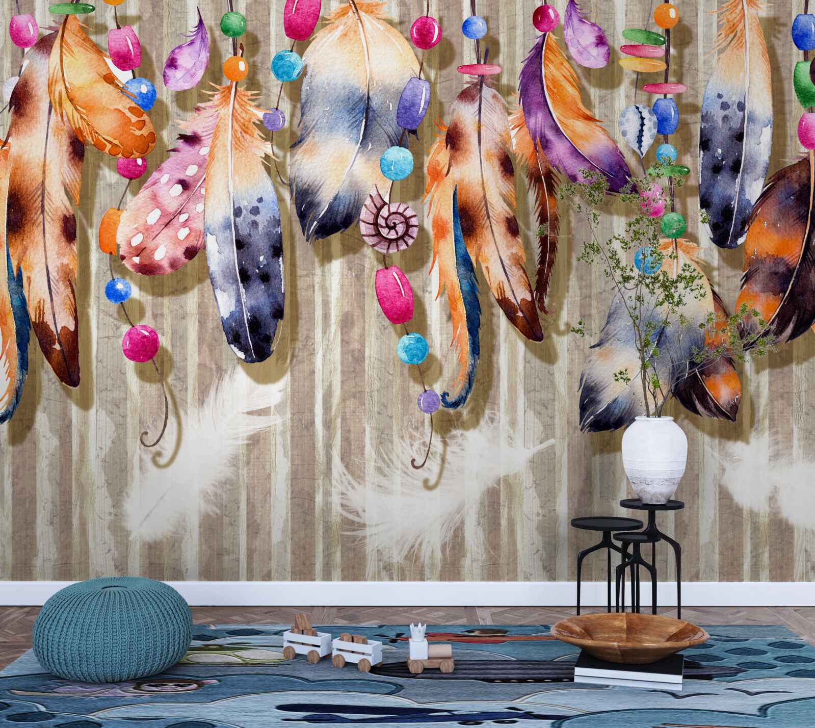 Fotobehang bijzondere veren in verschillende kleuren