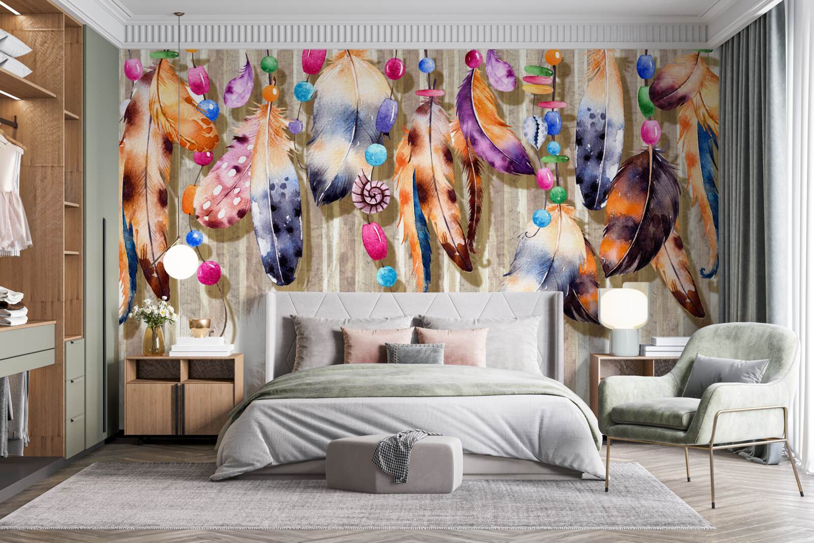 Fotobehang bijzondere veren in verschillende kleuren