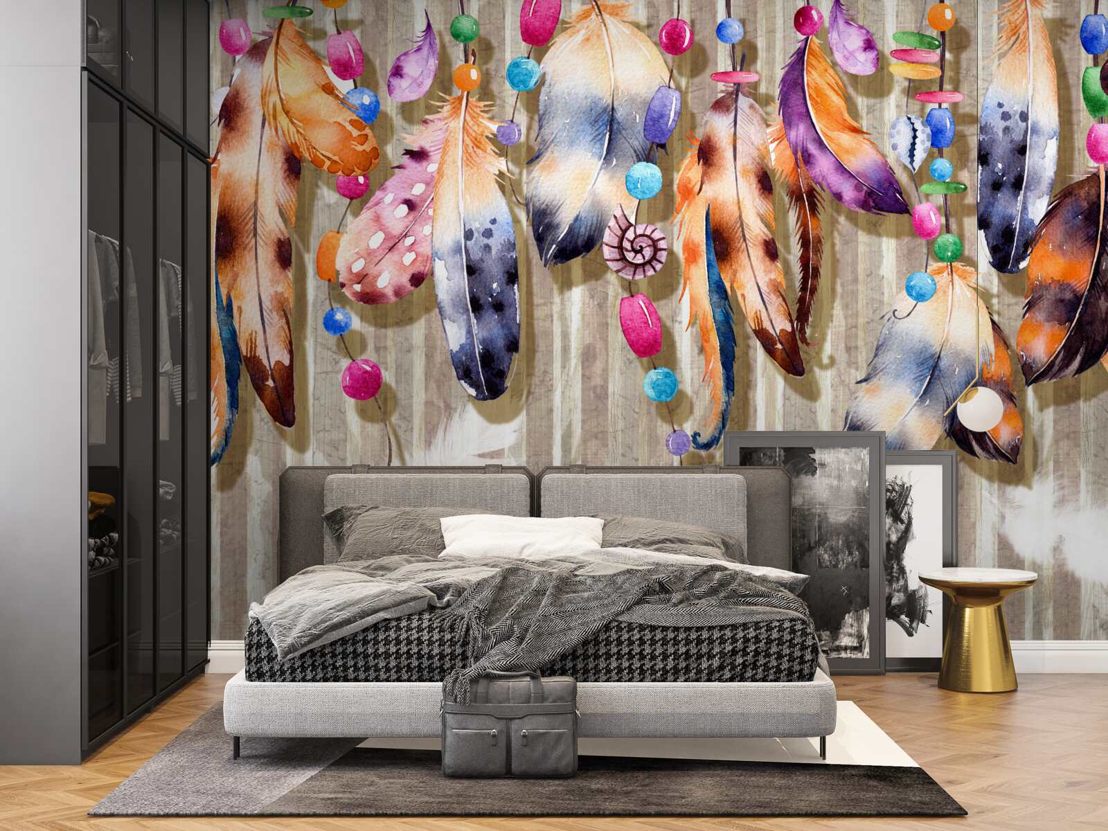 Fotobehang bijzondere veren in verschillende kleuren