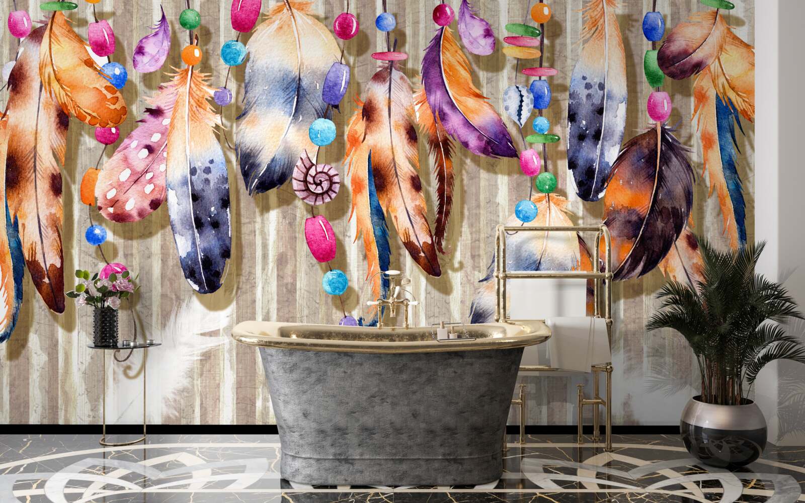 Fotobehang bijzondere veren in verschillende kleuren