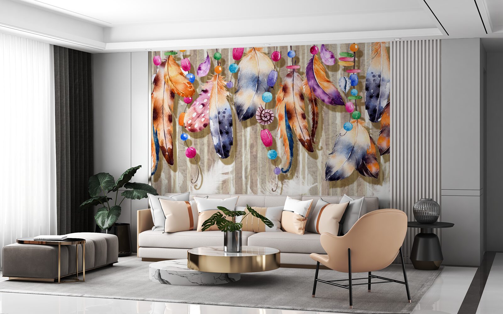 Fotobehang bijzondere veren in verschillende kleuren