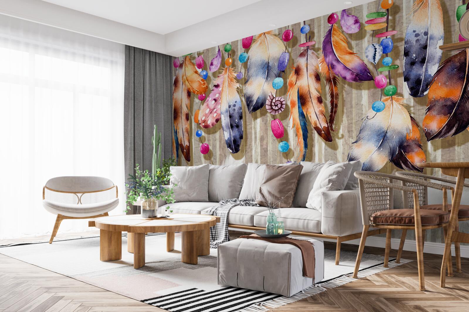 Fotobehang bijzondere veren in verschillende kleuren