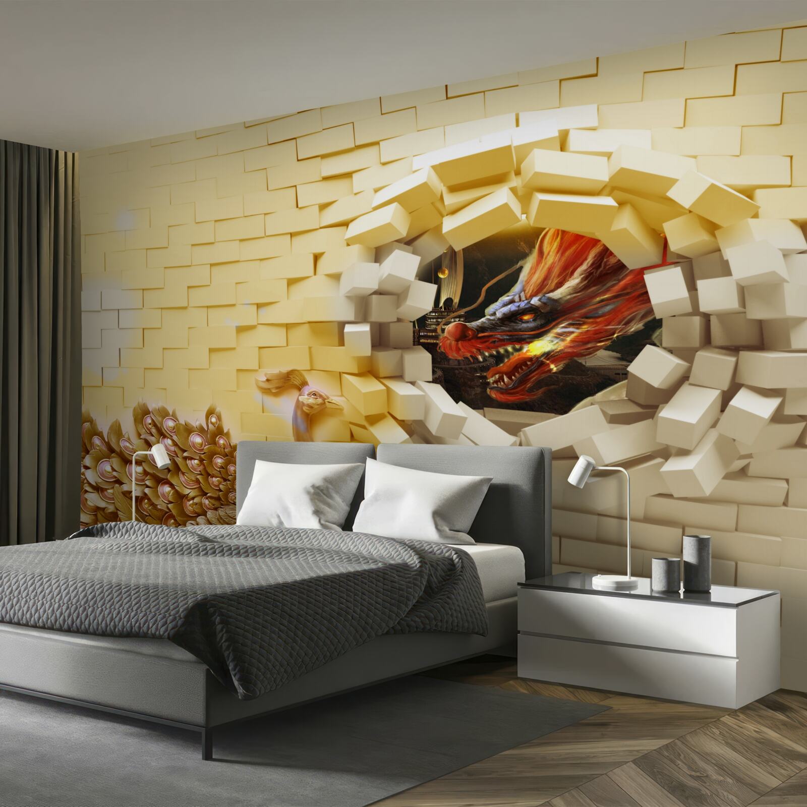 Fotobehang De muur wordt verwoest door een pauw