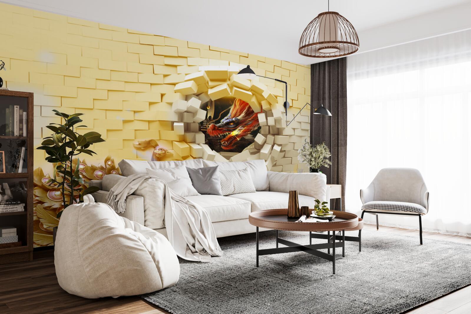 Fotobehang De muur wordt verwoest door een pauw