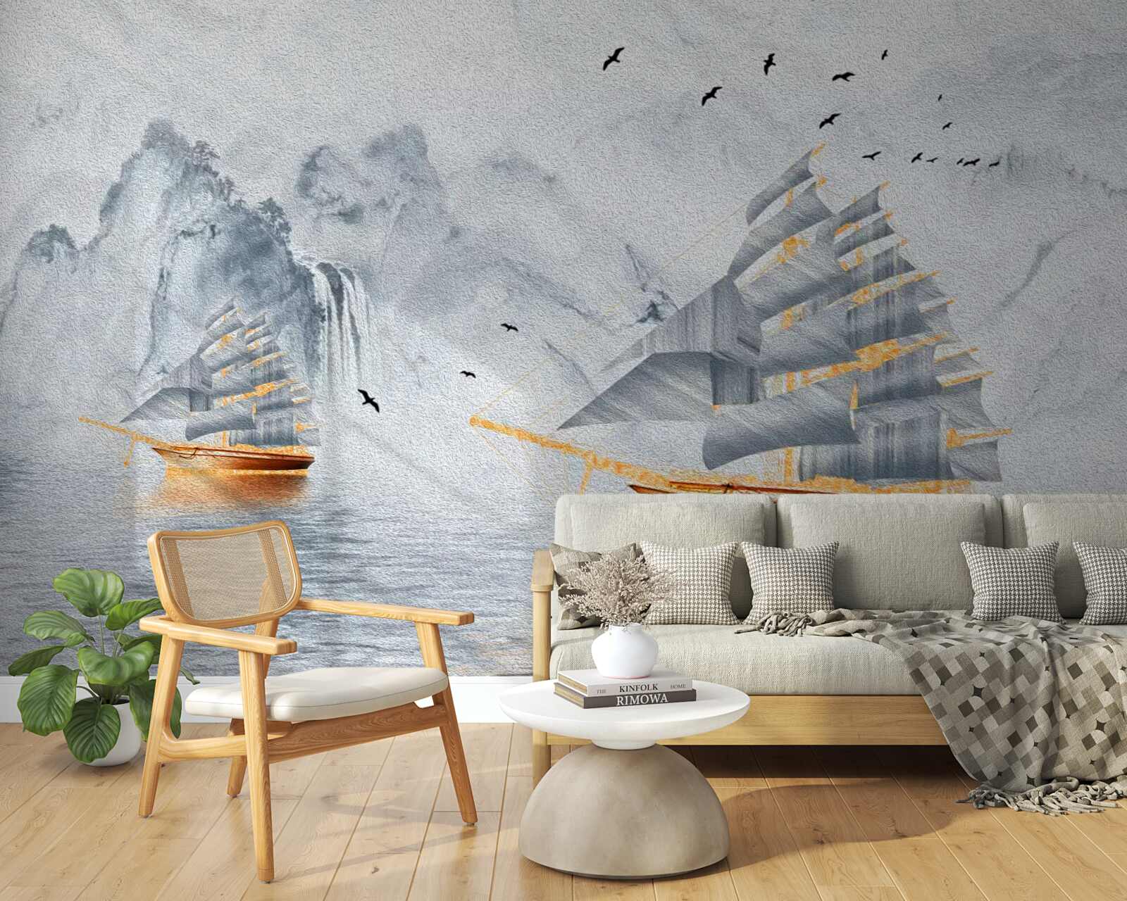 Fotobehang een pittoresk schip vaart de haven uit