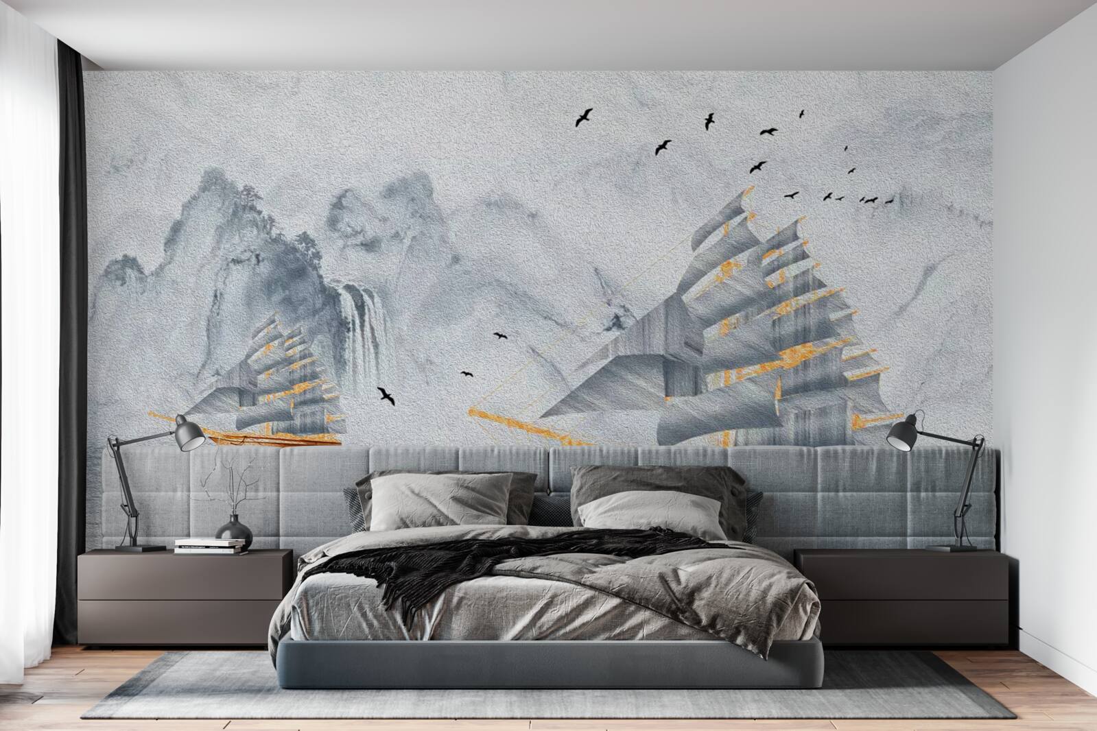 Fotobehang een pittoresk schip vaart de haven uit